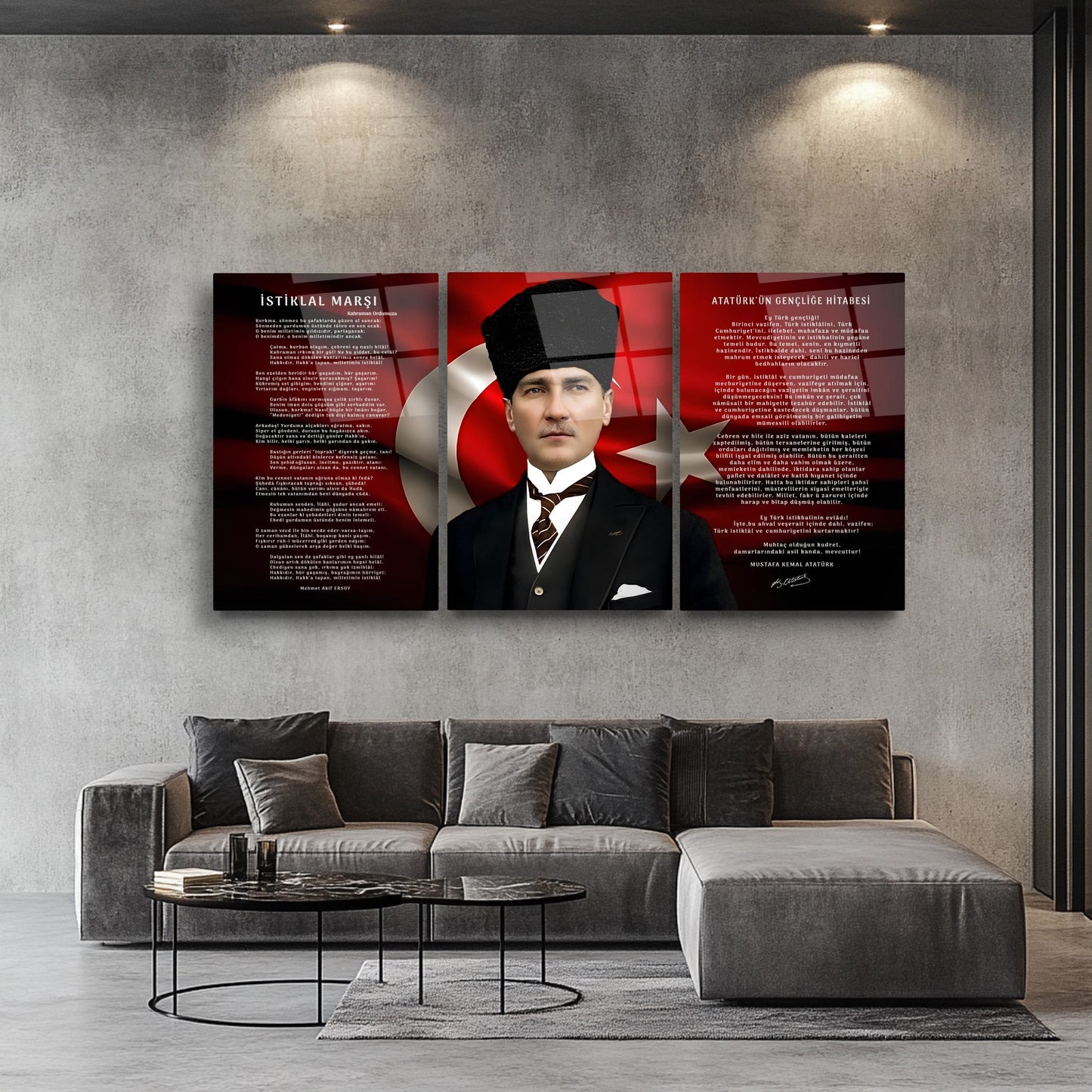 Atatürk Köşesi Üçlü Set Cam Tablo