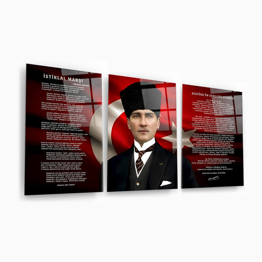 Atatürk Köşesi Üçlü Set Cam Tablo