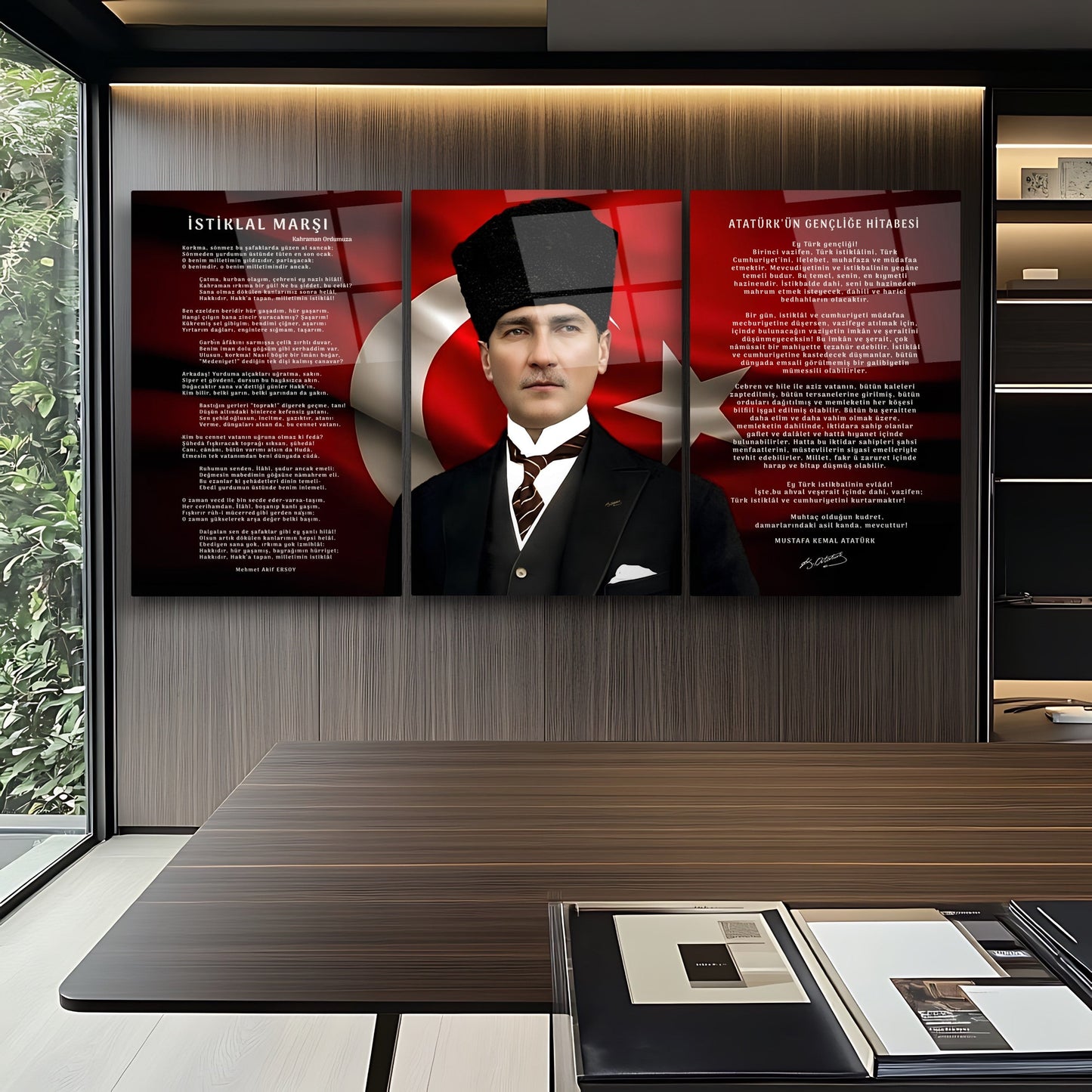 Atatürk Köşesi Üçlü Set Cam Tablo