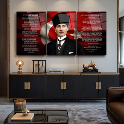 Atatürk Köşesi Üçlü Set Cam Tablo