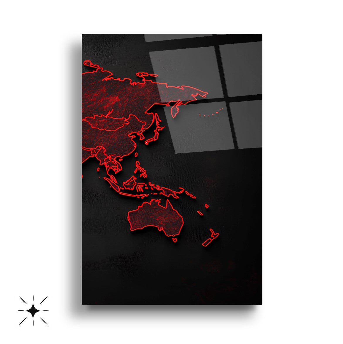 Kırmızı Detay Dünya Haritası Üçlü Set Cam Tablo