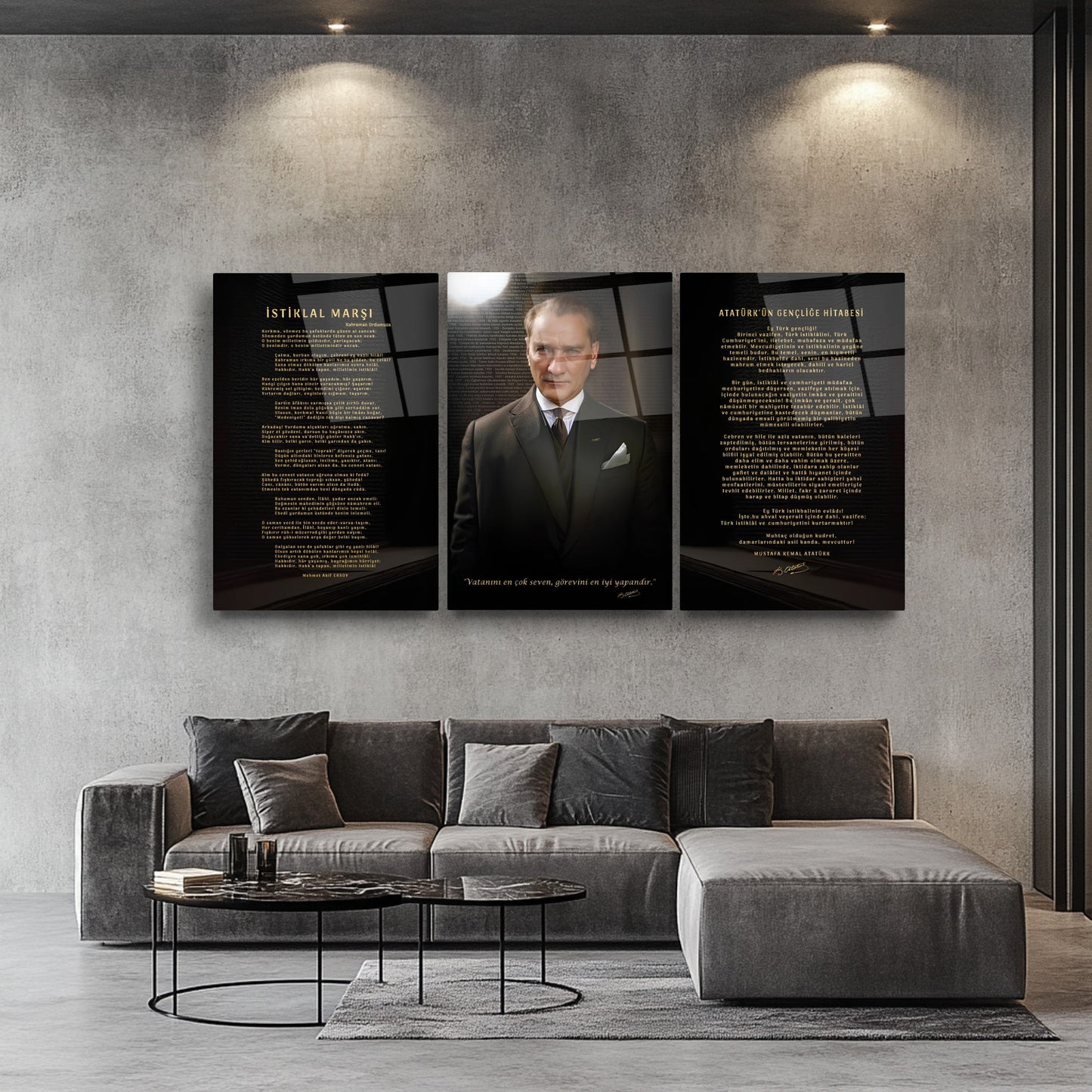 Atatürk Köşesi Üçlü Set Cam Tablo