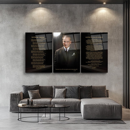 Atatürk Köşesi Üçlü Set Cam Tablo