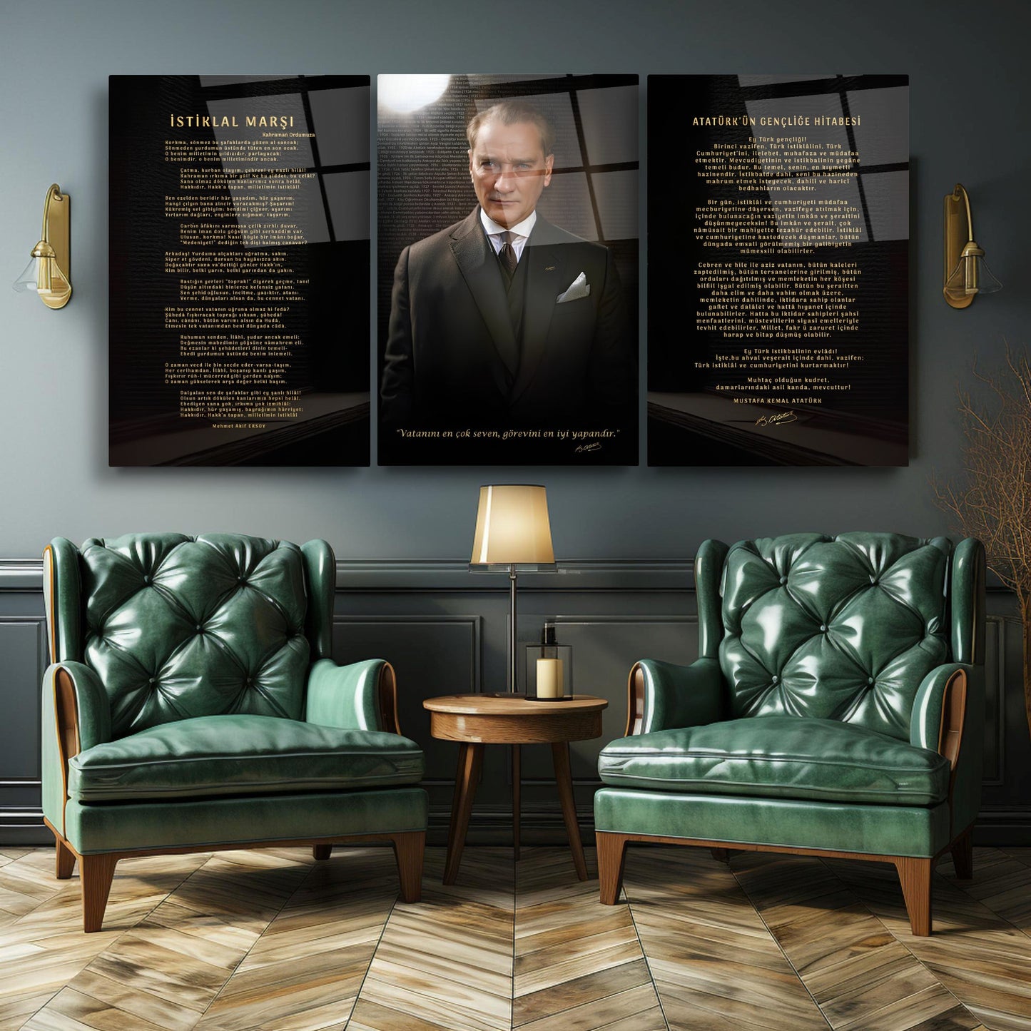Atatürk Köşesi Üçlü Set Cam Tablo