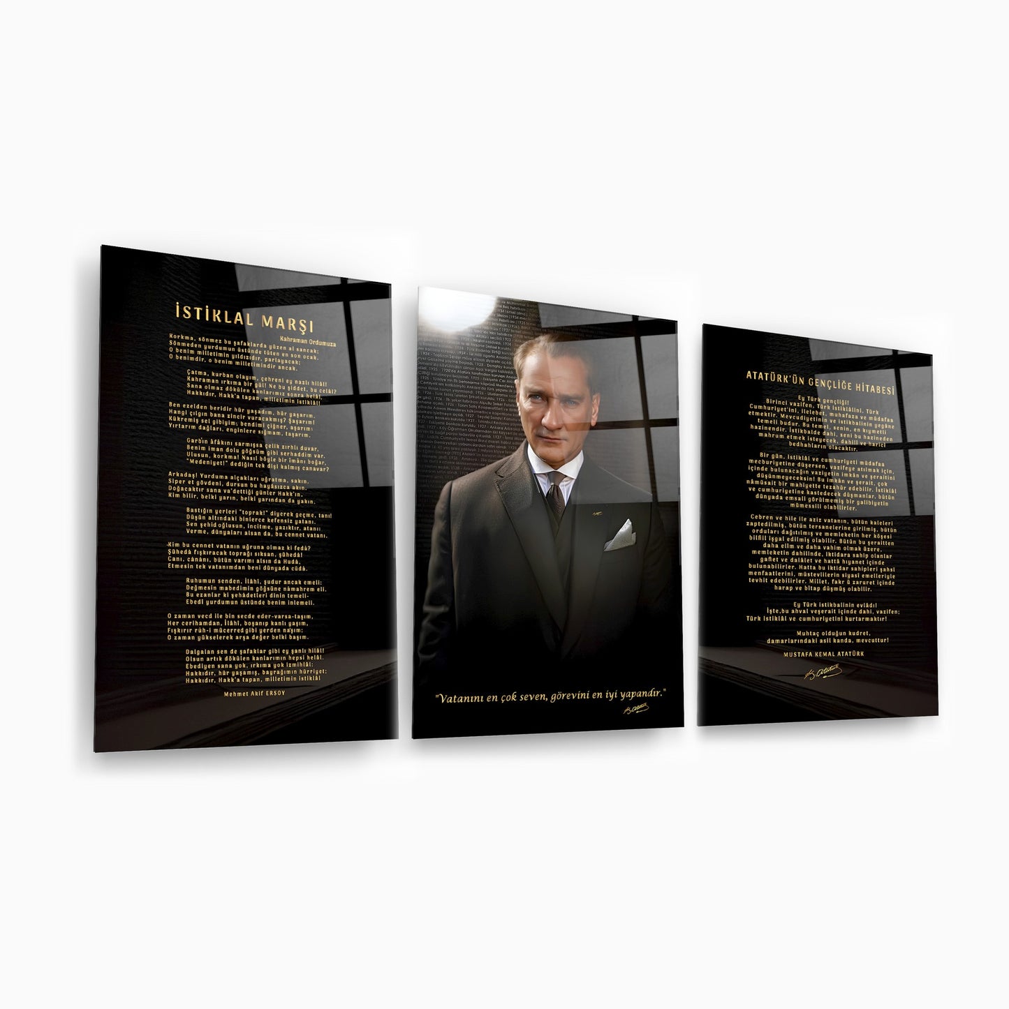Atatürk Köşesi Üçlü Set Cam Tablo