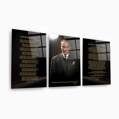 Atatürk Köşesi Üçlü Set Cam Tablo