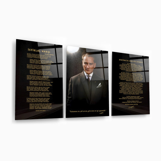 Atatürk Köşesi Üçlü Set Cam Tablo