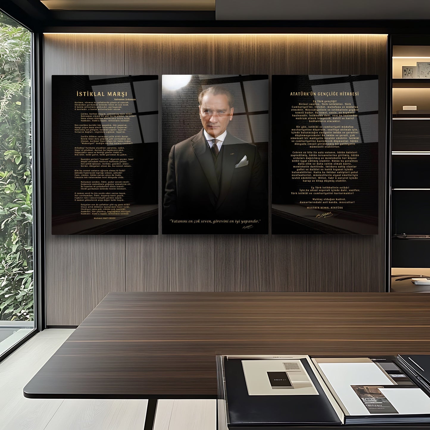 Atatürk Köşesi Üçlü Set Cam Tablo