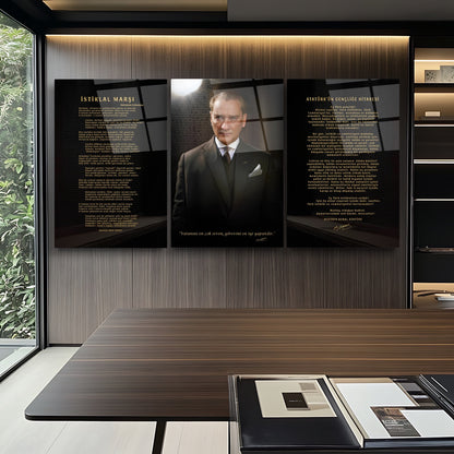 Atatürk Köşesi Üçlü Set Cam Tablo