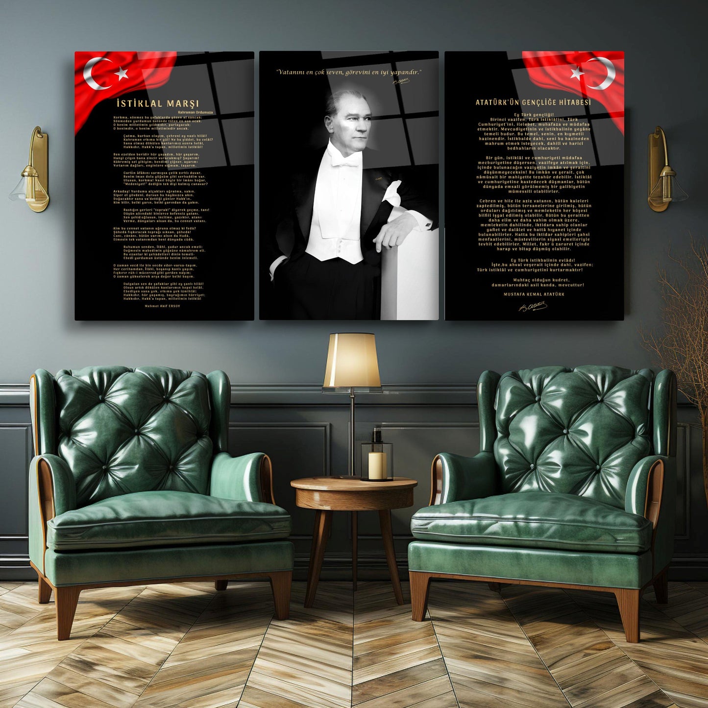 Atatürk Köşesi Üçlü Set Cam Tablo
