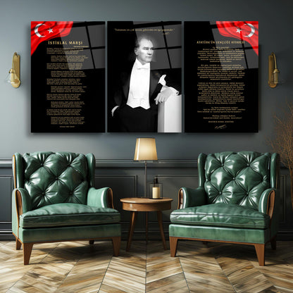 Atatürk Köşesi Üçlü Set Cam Tablo