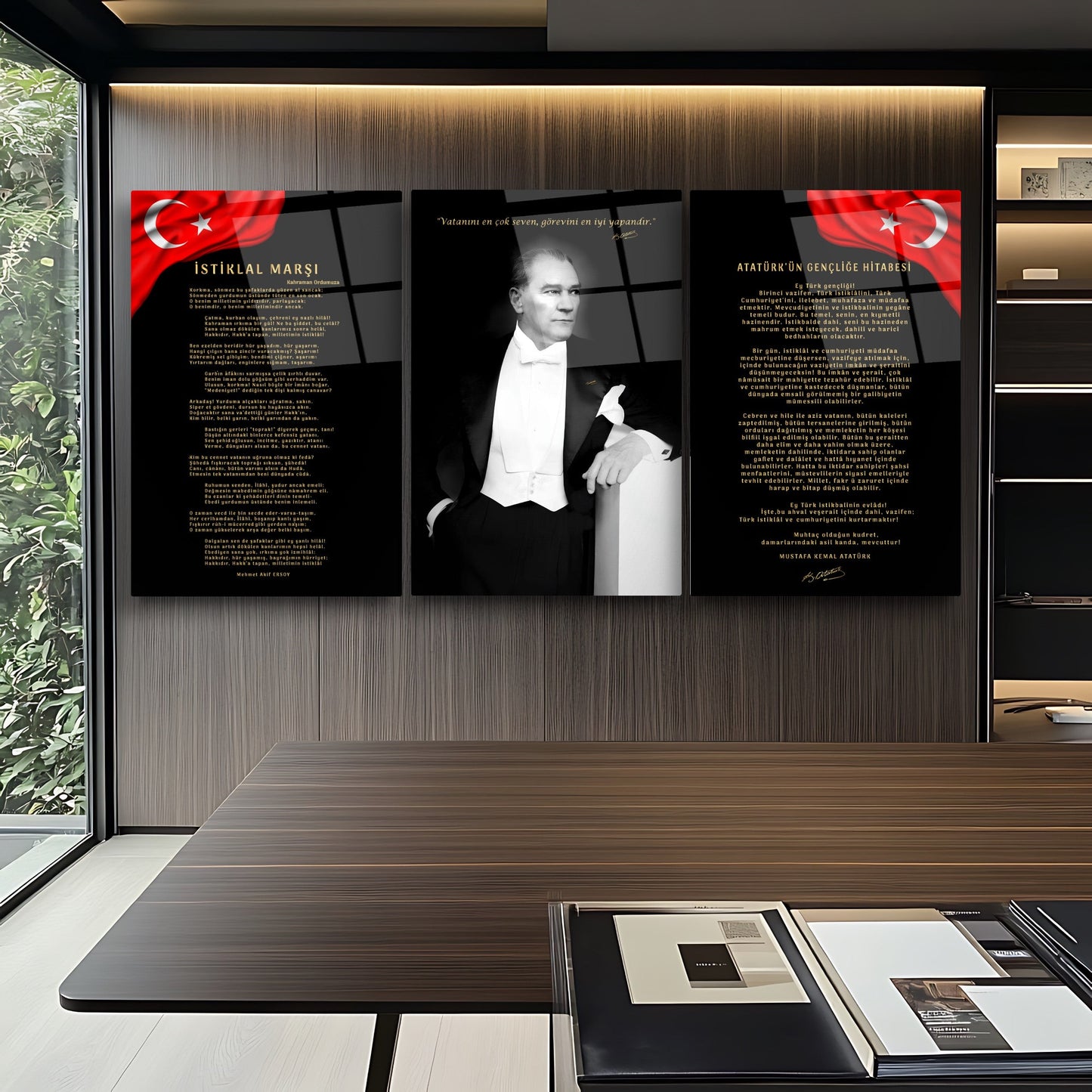Atatürk Köşesi Üçlü Set Cam Tablo