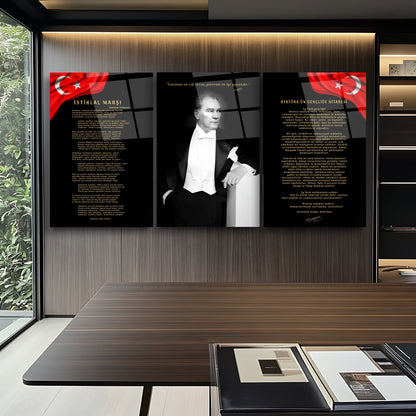 Atatürk Köşesi Üçlü Set Cam Tablo