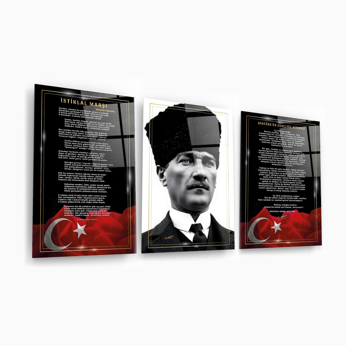 Atatürk Köşesi Üçlü Set Cam Tablo