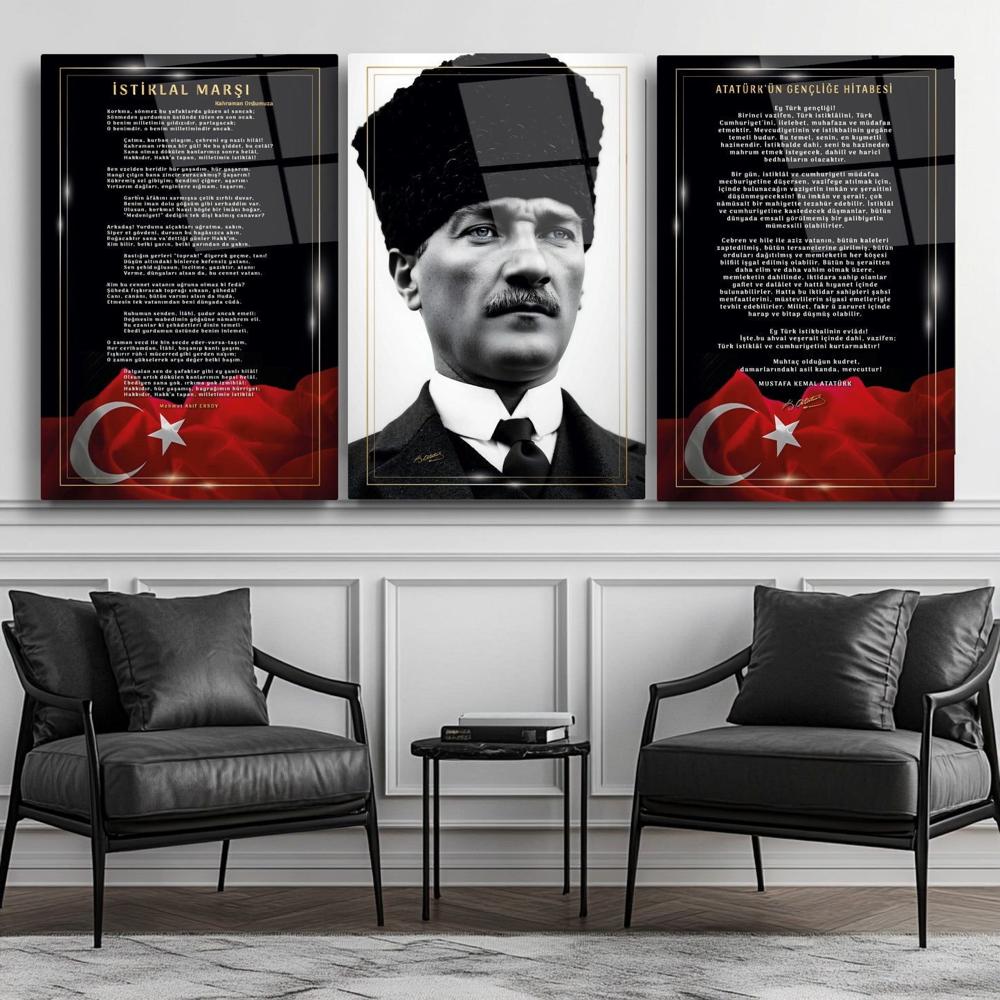 Atatürk Köşesi Üçlü Set Cam Tablo