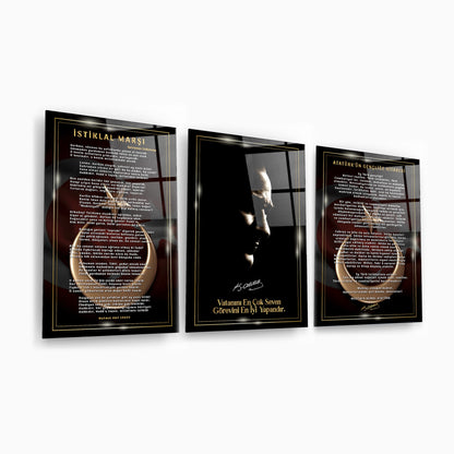 Atatürk Köşesi Üçlü Set Cam Tablo