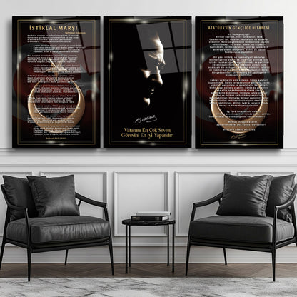 Atatürk Köşesi Üçlü Set Cam Tablo