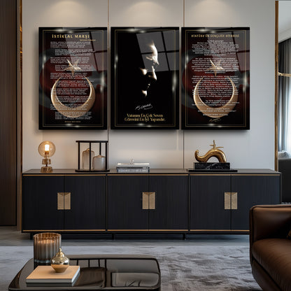 Atatürk Köşesi Üçlü Set Cam Tablo