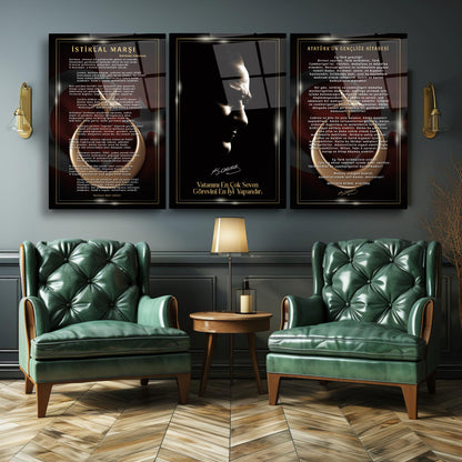 Atatürk Köşesi Üçlü Set Cam Tablo