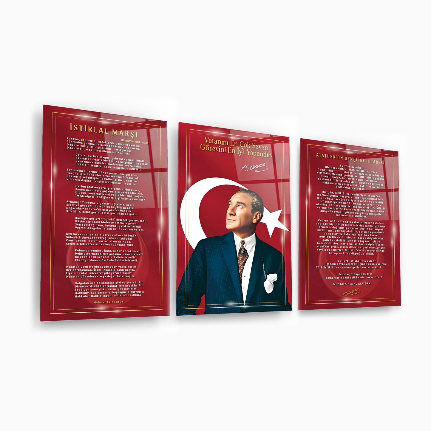 Atatürk Köşesi Üçlü Set Cam Tablo