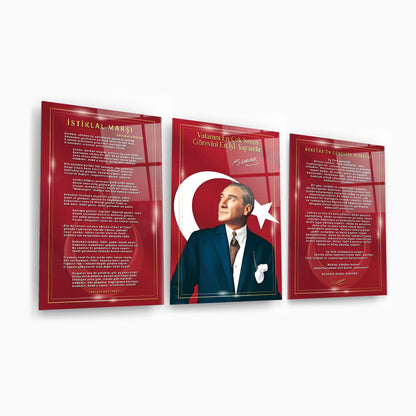 Atatürk Köşesi Üçlü Set Cam Tablo