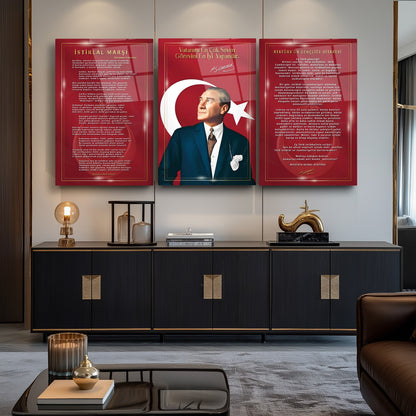 Atatürk Köşesi Üçlü Set Cam Tablo