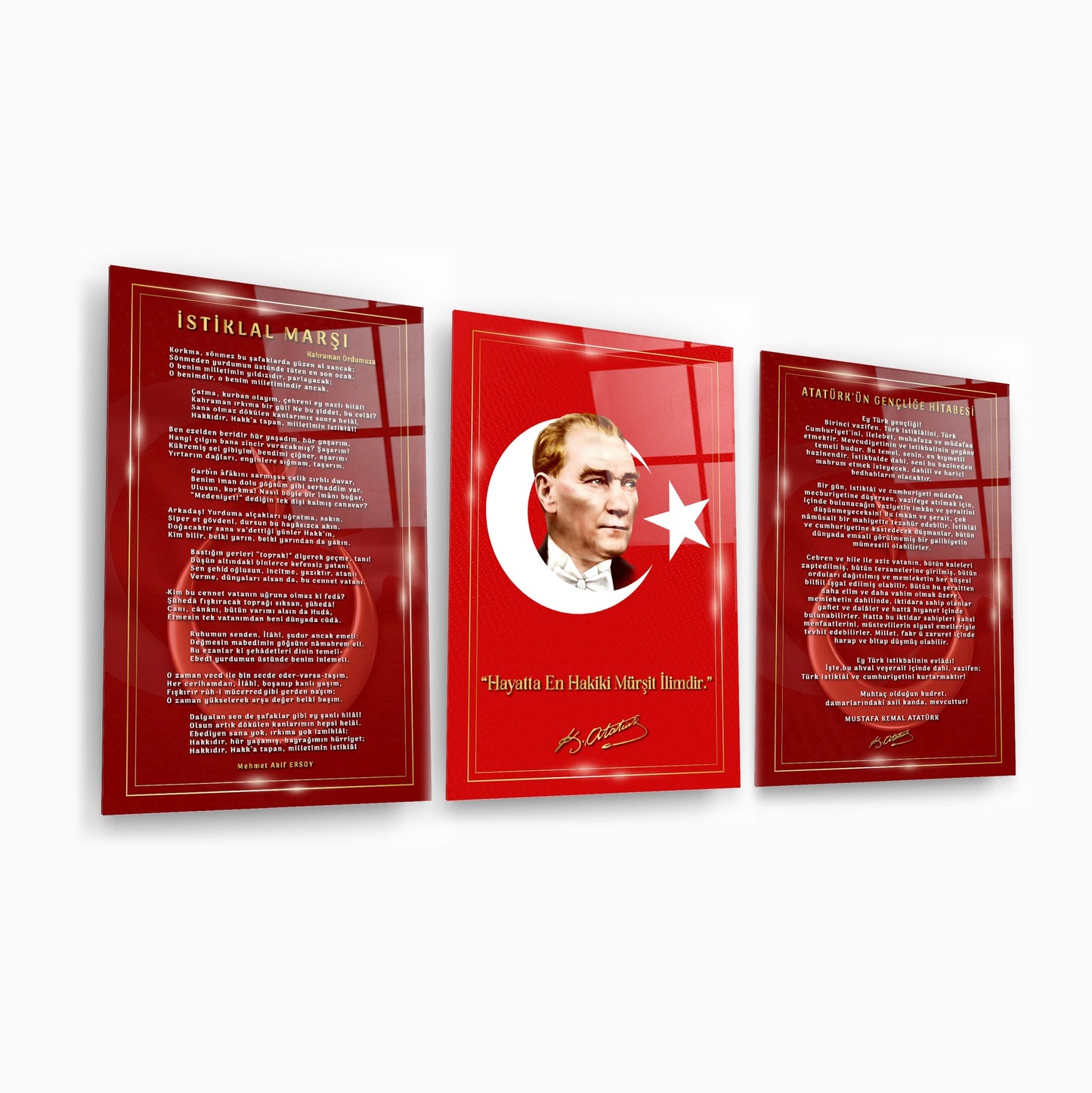 Atatürk Köşesi Üçlü Set Cam Tablo