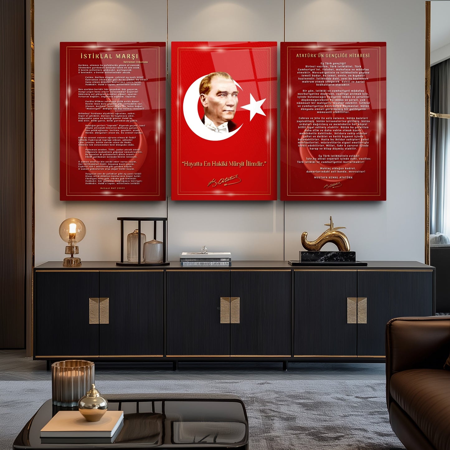 Atatürk Köşesi Üçlü Set Cam Tablo