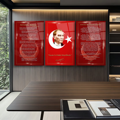 Atatürk Köşesi Üçlü Set Cam Tablo