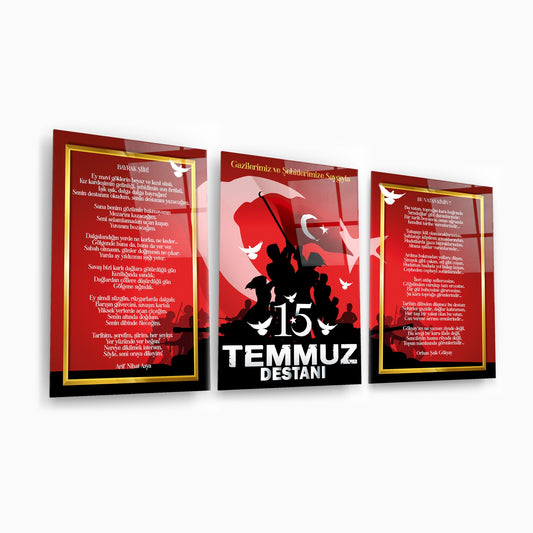 15 Temmuz Köşesi Üçlü Set Cam Tablo