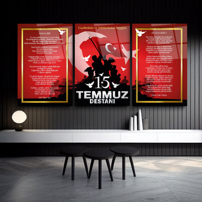 15 Temmuz Köşesi Üçlü Set Cam Tablo