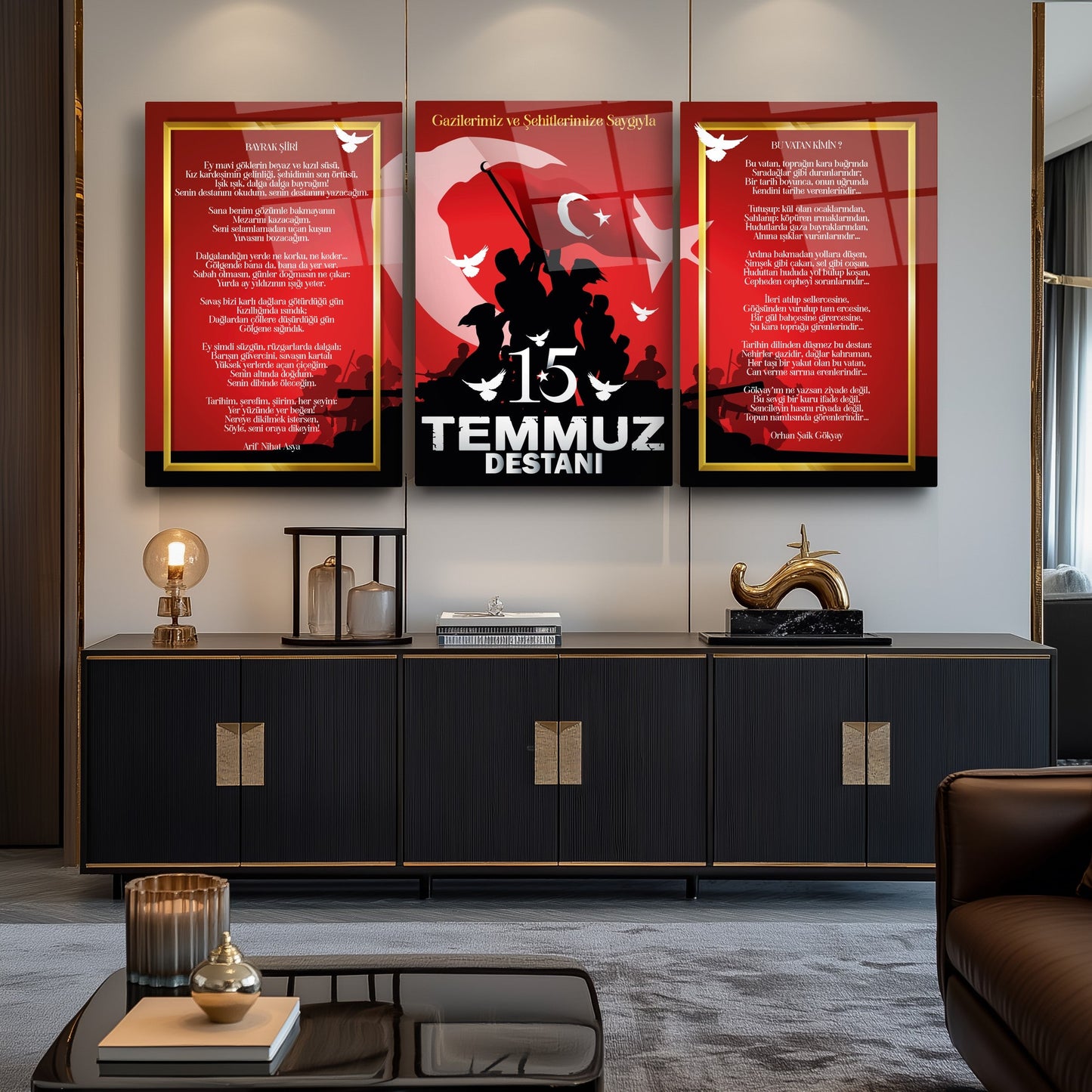 15 Temmuz Köşesi Üçlü Set Cam Tablo