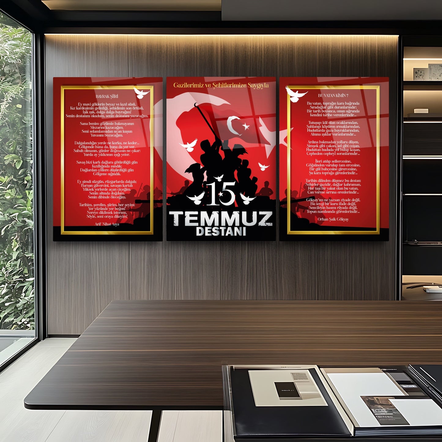 15 Temmuz Köşesi Üçlü Set Cam Tablo