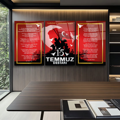 15 Temmuz Köşesi Üçlü Set Cam Tablo