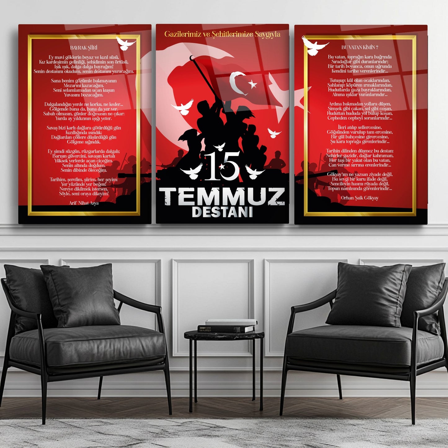 15 Temmuz Köşesi Üçlü Set Cam Tablo