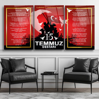 15 Temmuz Köşesi Üçlü Set Cam Tablo