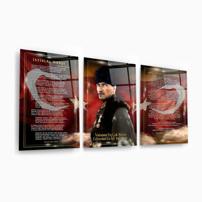 Atatürk Köşesi Üçlü Set Cam Tablo