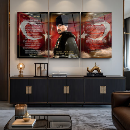 Atatürk Köşesi Üçlü Set Cam Tablo