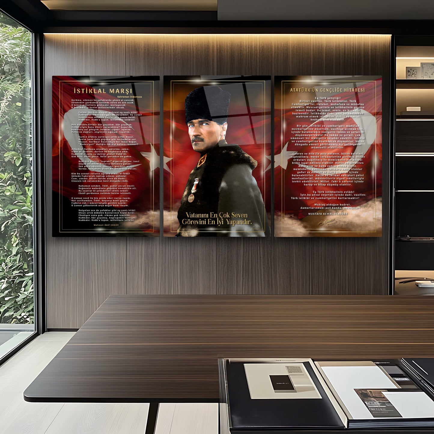 Atatürk Köşesi Üçlü Set Cam Tablo