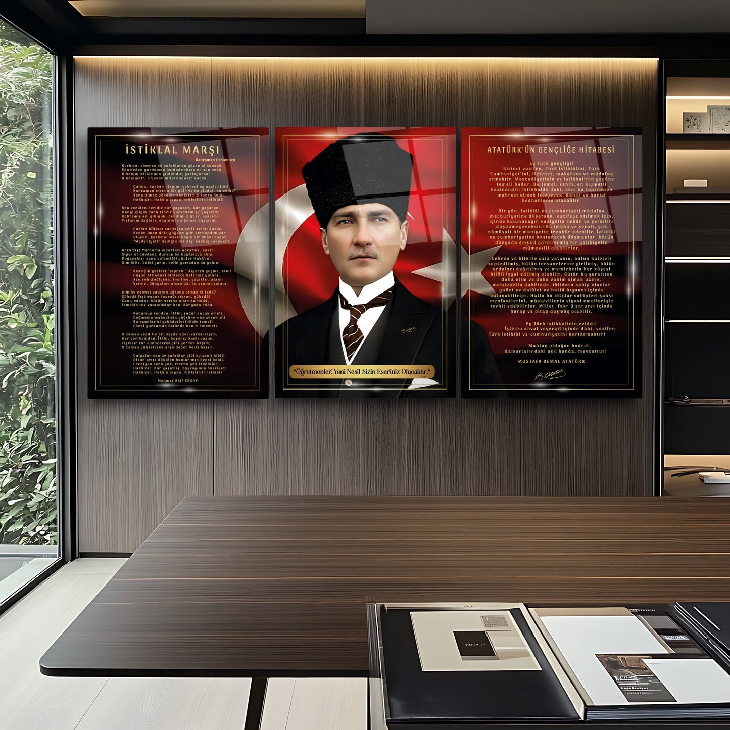 Atatürk Köşesi Üçlü Set Cam Tablo
