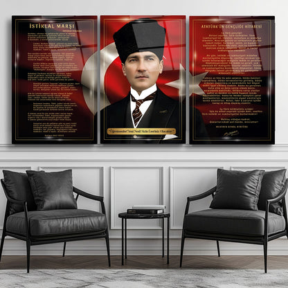 Atatürk Köşesi Üçlü Set Cam Tablo