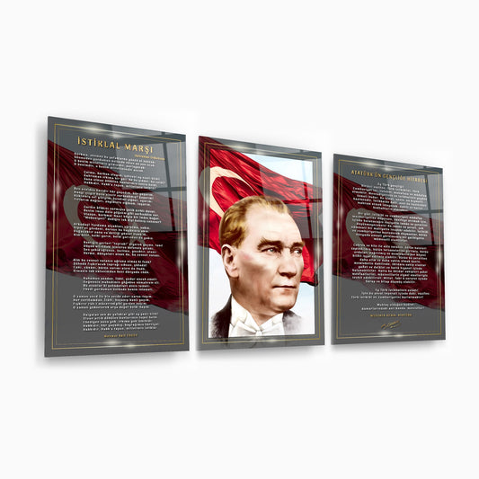 Atatürk Köşesi Üçlü Set Cam Tablo