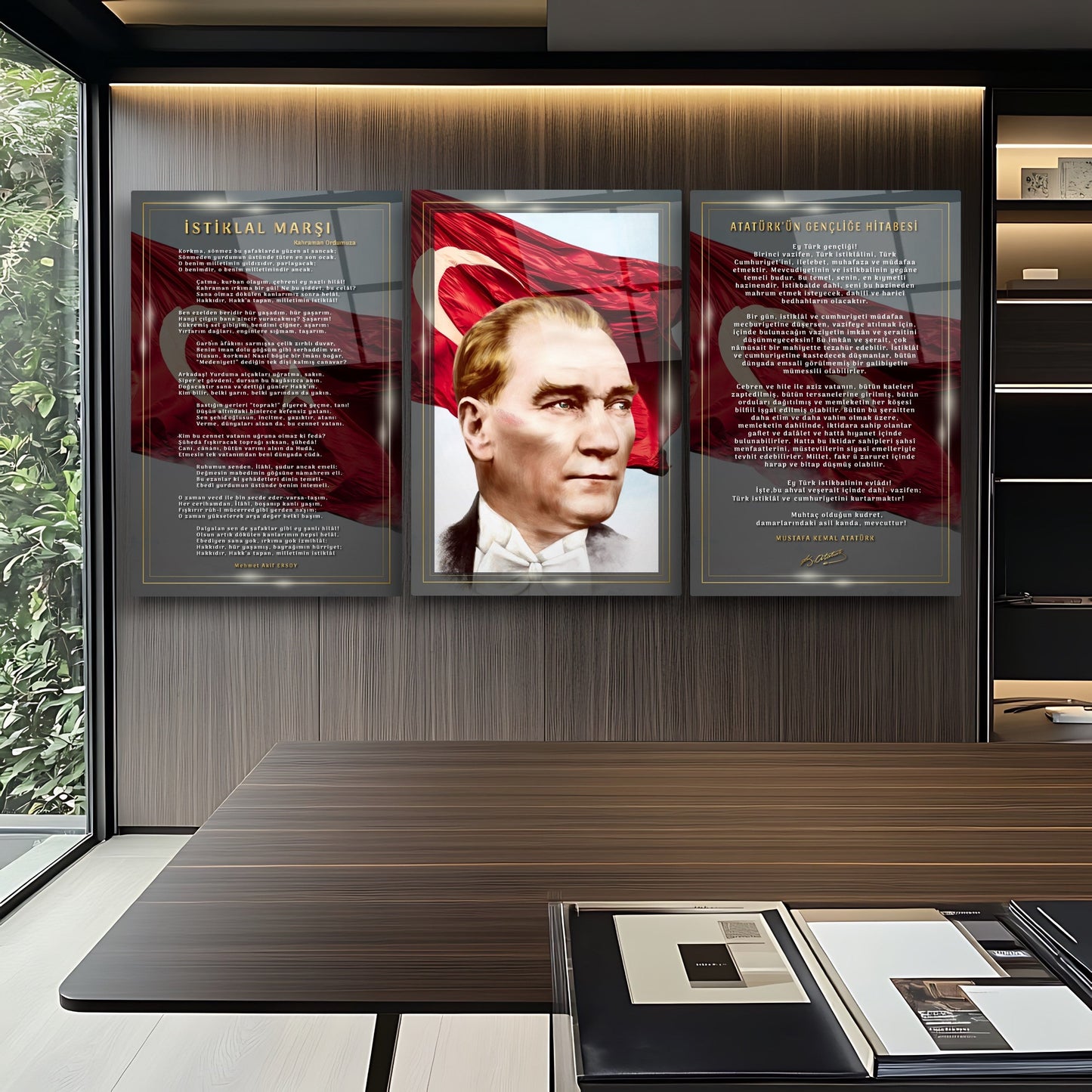 Atatürk Köşesi Üçlü Set Cam Tablo
