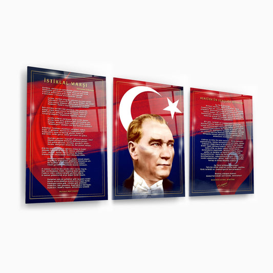 Atatürk Köşesi Üçlü Set Cam Tablo
