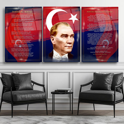 Atatürk Köşesi Üçlü Set Cam Tablo