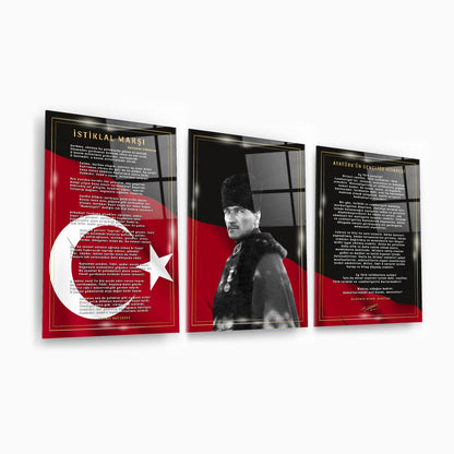 Atatürk Köşesi Üçlü Set Cam Tablo