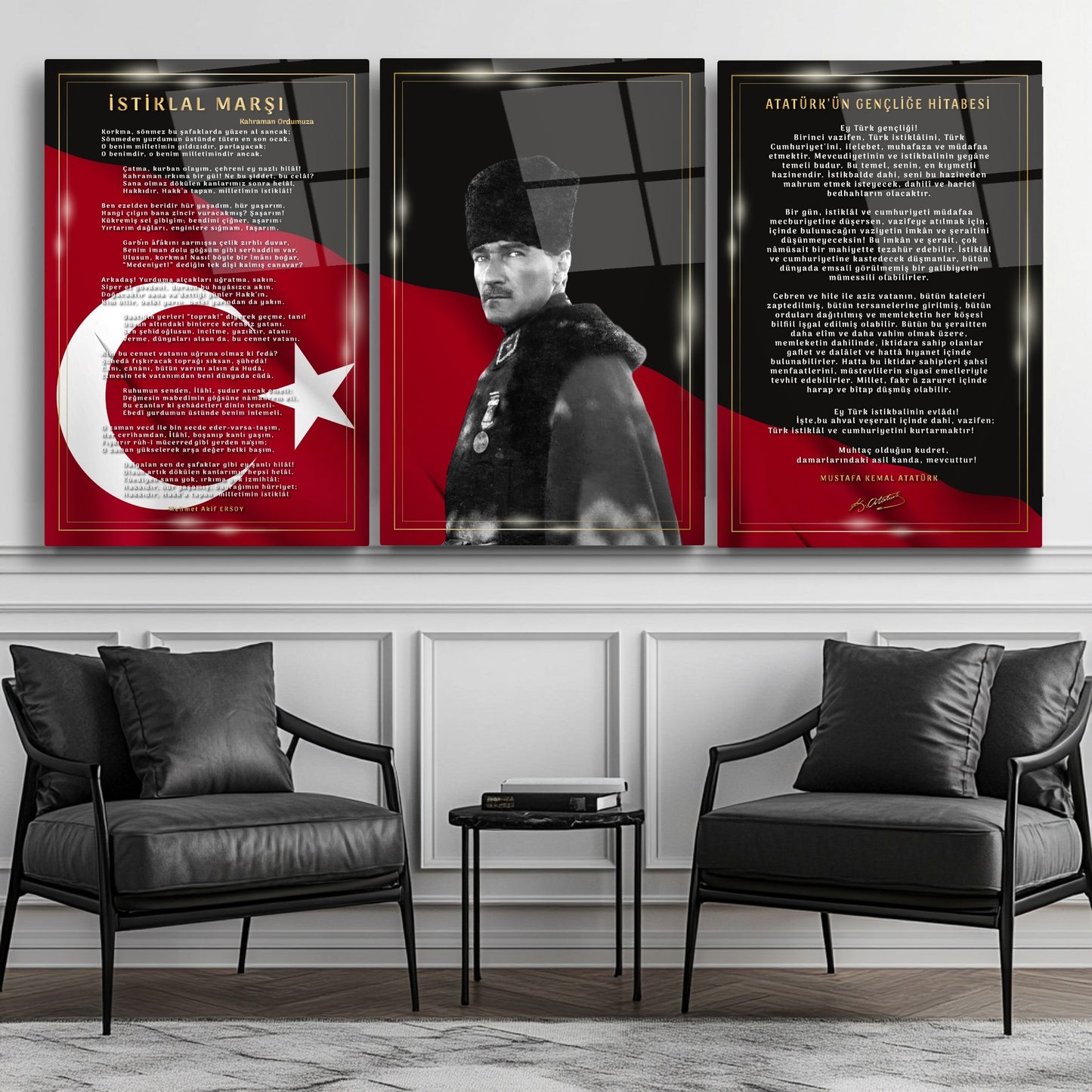Atatürk Köşesi Üçlü Set Cam Tablo