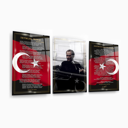 Atatürk Köşesi Üçlü Set Cam Tablo