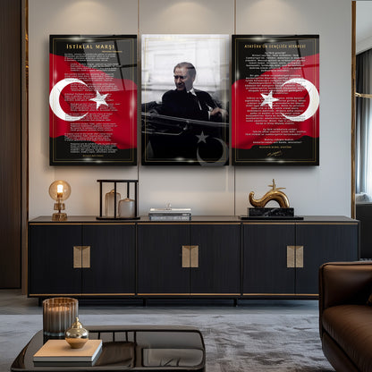 Atatürk Köşesi Üçlü Set Cam Tablo