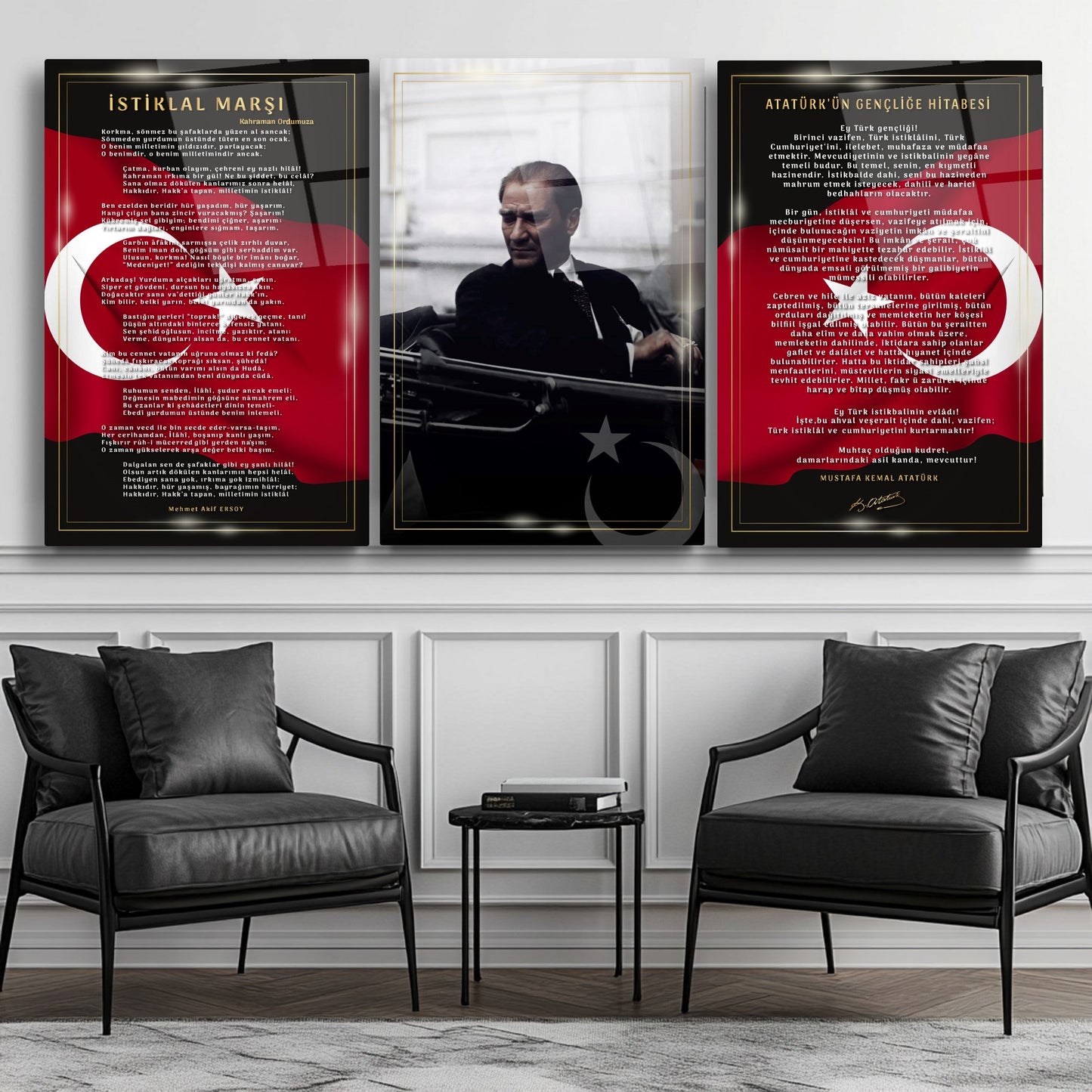 Atatürk Köşesi Üçlü Set Cam Tablo